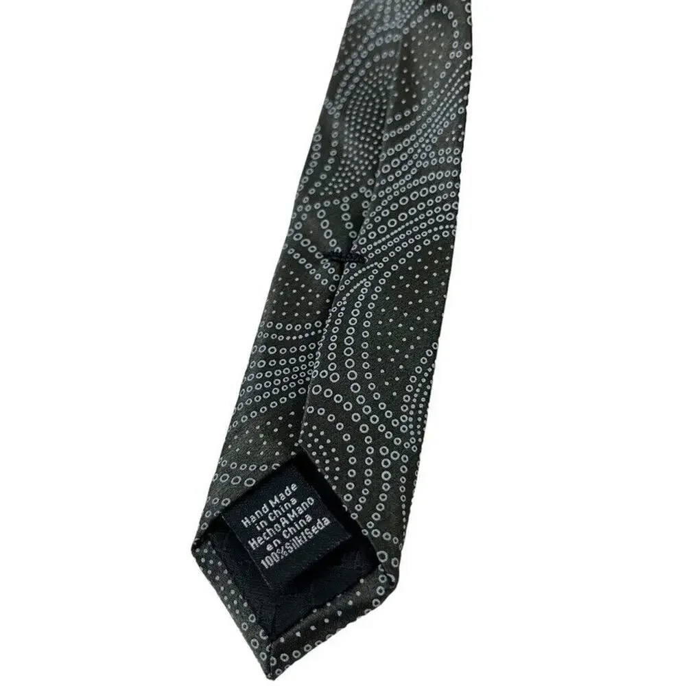 Perry Ellis Portfolio Mens Gray Olive Paisley 100% Silk Hand Made Necktie Tie